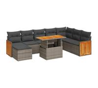 HETFTJN Set di 9 mobili da giardino grigio polyrattan acacia 100 x 55 cm, tavolo resistente alle intemperie, modulare, per giardino, terrazza, balcone