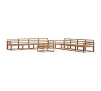 HETFTJN Set di 9 mobili da giardino in legno di acacia massiccio, divano angolare per esterni, con tavolo, per giardino, terrazza e patio, set modulare per lounge in colori naturali con design a doghe
