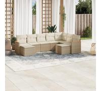 HETFTJN Set di 9 mobili da giardino in polyrattan, beige, 62 x 62 x 69 cm, modulare lounge per esterni, con spazio e cuscino lavabile per balcone, terrazza, giardino