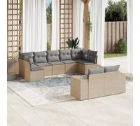 HETFTJN Set di 9 mobili da giardino in polyrattan beige, 62 x 62 x 69 cm, modulari con cuscino grigio, salvaspazio, per piccola terrazza, giardino e balcone