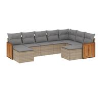 HETFTJN Set di 9 mobili da giardino in polyrattan, con 2 braccioli, 4 divani centrali, 2 sgabelli con cuscini grigio chiaro, modulare per esterni, balcone, terrazza, giardino