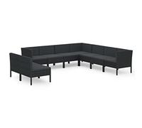 HETFTJN Set di 9 mobili da giardino in polyrattan con cuscini, divano modulare per esterni per terrazza e giardino, nero, struttura in acciaio, 6 elementi centrali e 3 elementi angolari