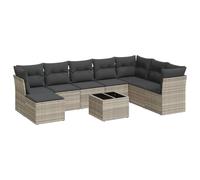 HETFTJN Set di 9 mobili da giardino in polyrattan, grigio chiaro, 55 x 55 cm, con cuscini spessi, design modulare, resistente alle intemperie, per piccoli balconi, giardini, giardini d'inverno