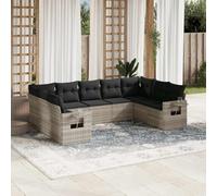 HETFTJN Set di 9 mobili da giardino in rattan sintetico, con tavolo e cuscino, grigio chiaro, 62 x 62 x 69 cm, design moderno, modulare per piccoli balconi, terrazze e giardini d'inverno