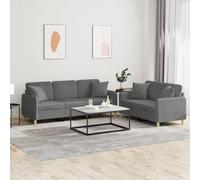 HETFTJN Set di divani 2 + 3 posti, grigio scuro, larghezza 138/198 cm, tessuto resistente, struttura in metallo compensato, design moderno con cuscini, per soggiorno, camera degli ospiti, ufficio