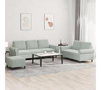 HETFTJN Set di divani 3 pezzi in velluto grigio chiaro per divano 2 posti 152 cm 3 posti 212 cm sgabello 60 cm fodera in poliestere struttura in legno e metallo per soggiorno ufficio corridoio