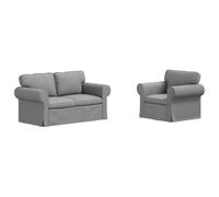 HETFTJN Set di divani a due posti, grigio chiaro, 155 x 82 x 80 cm, struttura in metallo, ergonomico, mini divano angolare con braccioli in legno, robusto divano per soggiorno, camera dei ragazzi e