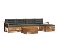 HETFTJN Set di divani da esterni, 6 pezzi, mobili da giardino in legno di acacia massiccio con cuscini, set modulare per terrazza e giardino, colore naturale e antracite
