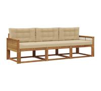 HETFTJN Set di divani da esterni a 3 posti, in legno massello di acacia, con cuscini per seduta e schienale, mobili modulari per giardino, terrazza e ponte piscina, naturale e beige