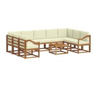 HETFTJN Set di divani da esterni da 10 pezzi in legno di acacia massiccio, set modulare da giardino con comodi cuscini color crema, mobili da terrazza per giardino e piscina, 59 x 59 x 37 cm