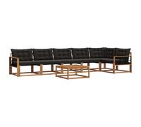 HETFTJN Set di divani da esterni in legno di acacia massiccio, set modulare da giardino con cuscini e tavolo, mobili da giardino per terrazza ed esterni, colore naturale e nero