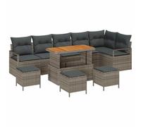 HETFTJN Set di divani da giardino, 10 pezzi, 9 posti, grigio, in rattan di acacia, design moderno, resistente alle intemperie, modulare per terrazza, balcone e giardino