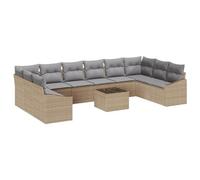 HETFTJN Set di divani da giardino, 11 pezzi, in polyrattan, beige, grigio chiaro, modulare, con spazio di archiviazione, resistente alle intemperie, per balcone, terrazza, giardino, piccolo gruppo di