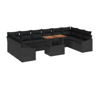 HETFTJN Set di divani da giardino, 11 pezzi, nero, in rattan sintetico, resistente alle intemperie, modulare, con spazio sotto ogni sedile, 55 x 55 cm, per giardino, terrazza, balcone, piccolo balcone