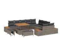 HETFTJN Set di divani da giardino, 13 pezzi, grigio, in polyrattan, resistente alle intemperie, con spazio di archiviazione, design moderno, sala angolare 100 x 100 x 71 cm, per balcone, terrazza