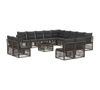 HETFTJN Set di divani da giardino, 14 pezzi, in polyrattan, grigio, per 13 persone, mobili da giardino modulari, con tavolo e cuscino, divano angolare resistente alle intemperie, per terrazza