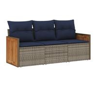 HETFTJN Set di divani da giardino a 3 posti, in polyrattan, grigio, 55 x 62 x 69 cm, con cuscini lavabili blu navy, per piccoli balconi, terrazze e cortili