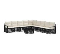 HETFTJN Set di divani da giardino da 10 pezzi, in polyrattan, nero, modulari, con cuscini e tavolo per 9 persone, set di mobili da giardino moderni per terrazza, giardino e esterni