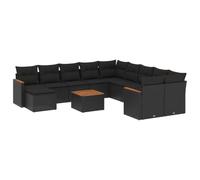 HETFTJN Set di divani da giardino da 12 pezzi, con cuscini, in polyrattan, per terrazza e giardino, modulare con tavolino da caffè e vano portaoggetti, set da giardino ad angolo