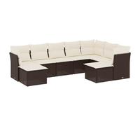 HETFTJN Set di divani da giardino da 9 pezzi con cuscini, in polyrattan, marrone, per terrazza e giardino, set modulare con 4 divani centrali, 3 divani ad angolo, 2 sgabelli e cuscini