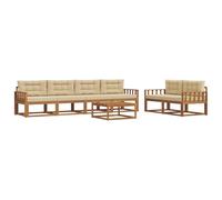 HETFTJN Set di divani da giardino in legno di acacia massiccio, set modulare con cuscino, per esterni per terrazza e giardino, imbottitura beige, design robusto a lamelle