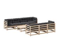 HETFTJN Set di divani da giardino in pino massiccio, 70 x 70 x 67 cm, colore antracite, imbottito, modulare, per balconi, terrazze, giardini, lounge, esterni, 8 pezzi