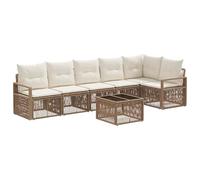 HETFTJN Set di divani da giardino in polyrattan, 7 pezzi, beige, modulare da giardino con tavolo e 13 cuscini, mobili da terrazza resistenti alle intemperie, per 6 persone, comodo gruppo di sedute per