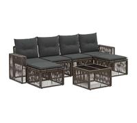 HETFTJN Set di divani da giardino in polyrattan, 7 pezzi, gruppo lounge modulare con cuscini per seduta e schienale, set di mobili da giardino per 6 persone, grigio e grigio scuro, per terrazza ed