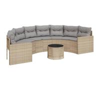 HETFTJN Set di divani da giardino semicircolari, in polyrattan, con tavolino da caffè e cuscino, per terrazza e giardino, telaio in acciaio stabile, imbottitura inclusa