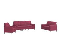 HETFTJN Set di divani in velluto rosso vinaccia, 3 pezzi, elegante set di divani a 3 posti, 2 posti e poltrone con cuscini e rulli per il collo, moderno set divano per soggiorno, ufficio e lounge