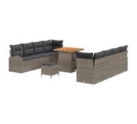 HETFTJN Set di divano da giardino per esterni, in legno di acacia, 80 x 80 x 71 cm, resistente alle intemperie, con spazio di archiviazione, 11 pezzi, balcone, terrazza, giardino, piccolo balcone