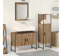 HETFTJN Set di Mobili da Bagno 3 Pezzi in Legno Rovere Ingegnerizzato Laccato Marrone Salvaspazio con Specchio e Armadio per Interni