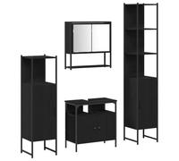 HETFTJN Set di mobili da bagno, 4 pezzi, colore nero, effetto rovere, moderno set di mobili da bagno con specchio, mobiletto sottolavabo e 2 armadietti alti in legno, montaggio a parete