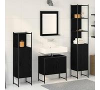 HETFTJN Set di mobili da bagno, 4 pezzi, nero, 33 x 33 x 185,5 cm, in legno, design moderno con specchio piatto e molto spazio per piccoli bagni, ospiti, WC o corridoio