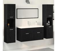 HETFTJN Set di Mobili da Bagno 4 Pezzi Salvaspazio in Rovere Nero Legno Ingegnerizzato con Vanity e Specchio per Bagno Moderno Design Elegante