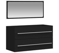 HETFTJN Set di mobili da bagno con specchio, nero, moderno, in legno, da appendere alla parete, 90 x 38,5 x 48 cm