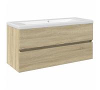 HETFTJN Set di mobili da bagno da 100 cm, in rovere Sonoma, 2 pezzi, mobiletto sottolavabo con cassetto e lavabo in ceramica, design sospeso a parete, per bagno moderno