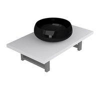 HETFTJN Set di mobili da bagno da 2 pezzi, con lavabo rotondo nero e ripiano da parete bianco, moderno set per bagno e WC degli ospiti, lavabo in ceramica da 40 cm, montaggio a parete 60 x 40 cm
