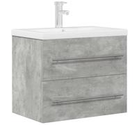 HETFTJN Set di mobili da bagno da 2 pezzi, grigio cemento, mobiletto sottolavabo con lavabo in ceramica da 60 cm, set da bagno moderno da appendere alla parete, include scarico pop-up e rubinetto