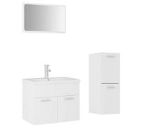HETFTJN Set di mobili da bagno da 4 pezzi, bianco, set da bagno con mobiletto sottolavabo, armadietto medio, lavabo da incasso in ceramica e specchio, incluso rubinetto e scarico push-open