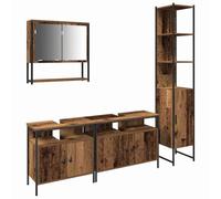 HETFTJN Set di mobili da bagno da 4 pezzi, effetto legno anticato, moderno set di mobili da bagno in legno con armadietto a specchio, armadietto alto e due armadietti sottolavabo, montaggio a parete