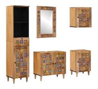 HETFTJN Set di mobili da bagno da 5 pezzi in legno massiccio di mango, moderno set di mobili da bagno naturale, con mobiletto sottolavabo e specchio, salvaspazio, per piccoli spazi