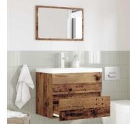 HETFTJN Set di mobili da bagno in legno anticato, 57 x 37 x 45 cm, 2 pezzi, specchio e armadio da bagno in compensato e metallo, con cassetto per piccolo bagno, WC ospiti e corridoio