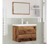 HETFTJN Set di mobili da bagno in legno anticato, 60 x 38,5 x 45 cm, 3 pezzi, con lavabo e armadietto, design moderno per piccoli bagni