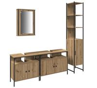 HETFTJN Set di mobili da bagno in rovere Artisan da 4 pezzi, con armadietto a specchio, 2 armadietti per lavabo e armadietto alto, montaggio a parete in legno per bagno moderno