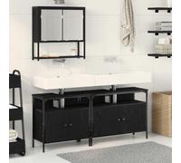 HETFTJN Set di mobili da bagno nero, 3 pezzi, 80 x 30 x 60 cm, in legno, design moderno, con grande mobiletto per lavabo, armadietto a specchio e armadietto per medicinali per piccoli bagni