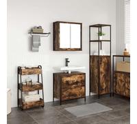 HETFTJN Set di Mobili da Bagno Salvaspazio 2 Pezzi in Legno Multistrato Rovere Fumo con Mobile Lavabo e Pensile Specchio per Organizzazione Bagno