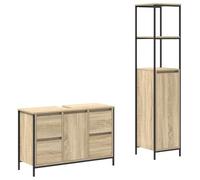 HETFTJN Set di mobili da bagno Sonoma 2 pezzi, colore rovere nero, 36 x 35 x 165 cm, mobiletto lavabo con 4 cassetti e scaffali, materiale in legno, piccolo bagno e WC per gli ospiti