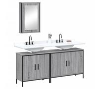 HETFTJN Set di mobili da bagno Sonoma grigio 42 x 12 x 60 cm armadio a specchio e 2 armadietti lavabo, materiale in legno durevole, montaggio a parete, design moderno per piccoli bagni e WC ospiti