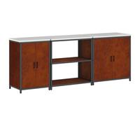 HETFTJN Set di mobili da cucina, 240 x 50 x 92 cm, in acciaio inossidabile resistente alle intemperie, con 6 ripiani, 4 ante, design moderno, robusto e pratico per cucina, sala da pranzo e ripostiglio